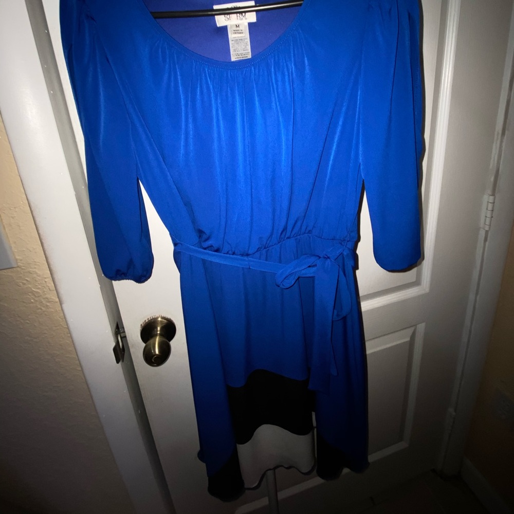 Blue white and black dress